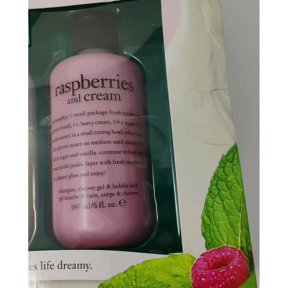 Philosophy Raspberries and Cream + Fresh Cream‎ & Mint 6oz Shampoo Gift Set of 3